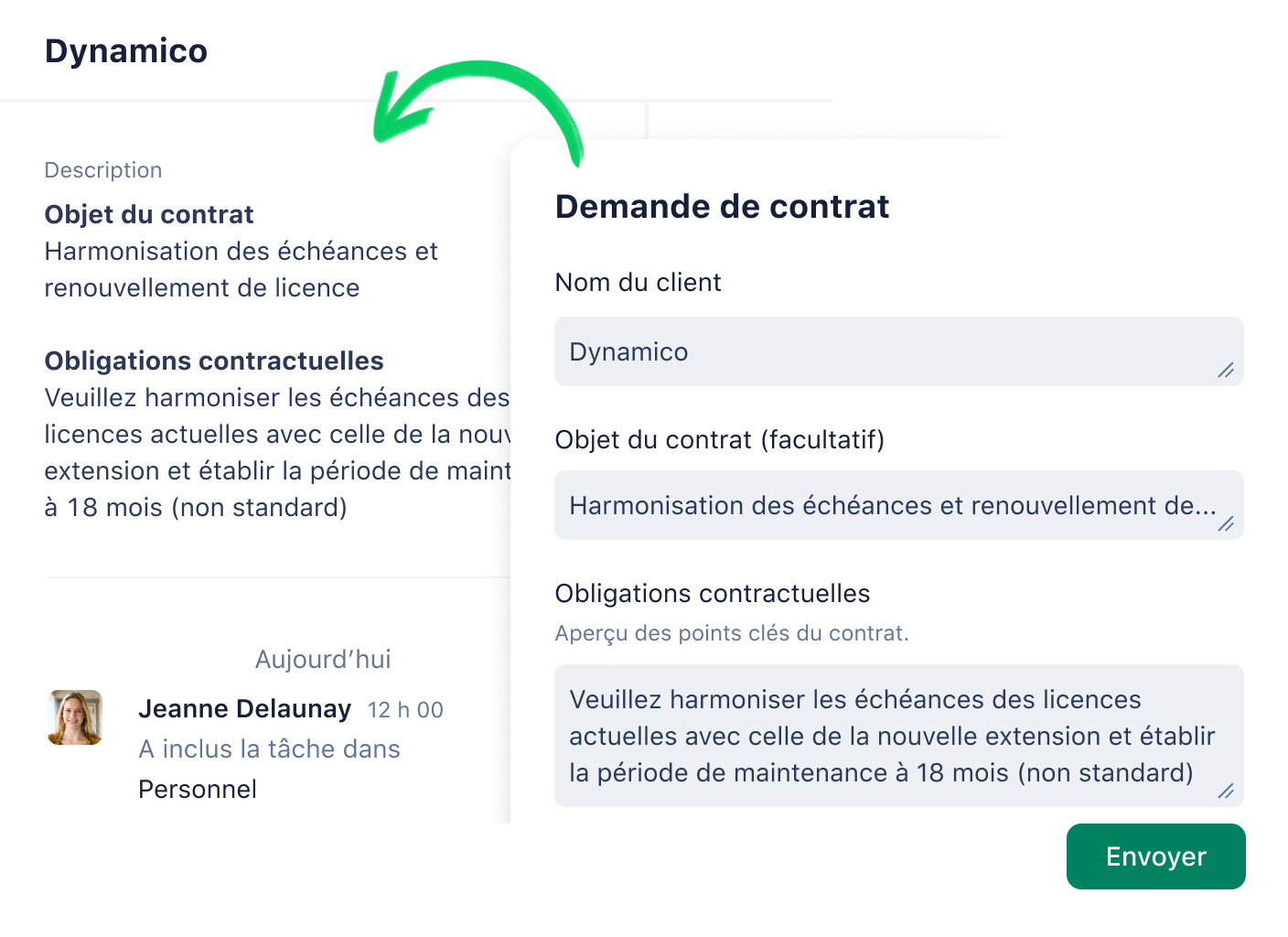 Formulaire de demande et vue des tâches dans Wrike.